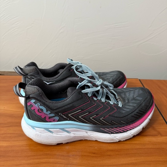 Hoka Women's Clifton 4 Pink Grey Running Cushion Comfort Athletic Shoe Lace Up 7 - Picture 6 of 10